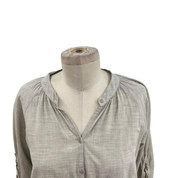 Sibel Saral‎ Gray Beige Lace-Up Sleeve Button Front Top Size Small - Picture 2 of 11